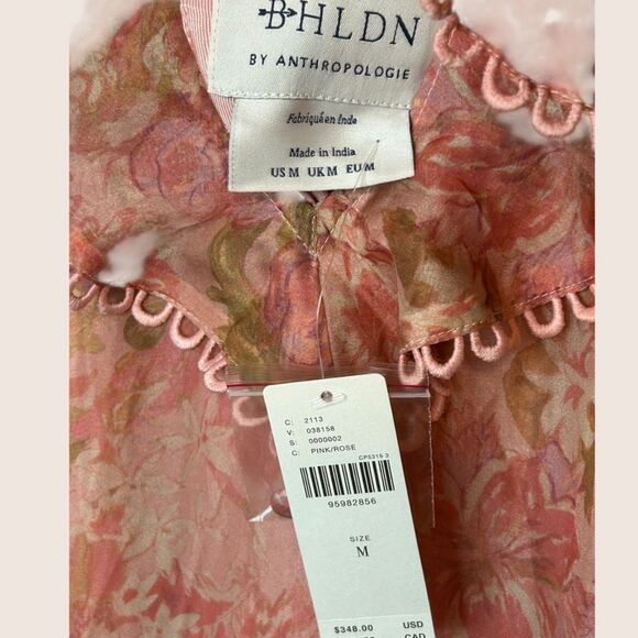 🩷 ANTHRO BHLDN LANDON ORGANZA 3D RUFFLE MAXI DRESS FLORAL PINK NWT MEDIUM - Picture 6 of 8